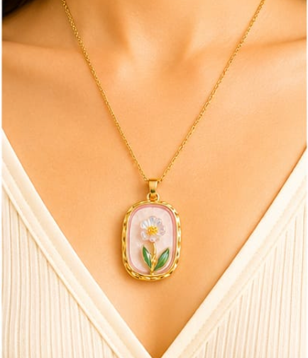 Pink Shell Daisy Pendant Necklace