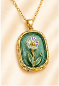Green Enamel Daisy Pendant Necklace