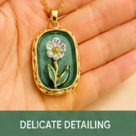 Green Enamel Daisy Pendant Necklace
