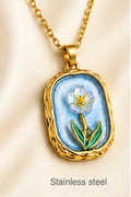 Blue Enamel Tulip Pendant Necklace