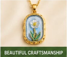Blue Enamel Tulip Pendant Necklace