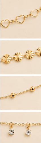 4-in-1 Layered Choker Necklace Set – Heart, Sunburst, Bead & CZ Drop