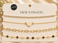 4-in-1 Layered Choker Necklace Set – CZ Tennis, White Heart, Paperclip & Clover