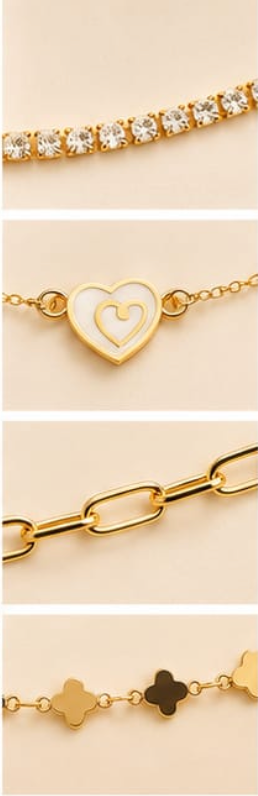 4-in-1 Layered Choker Necklace Set – CZ Tennis, White Heart, Paperclip & Clover