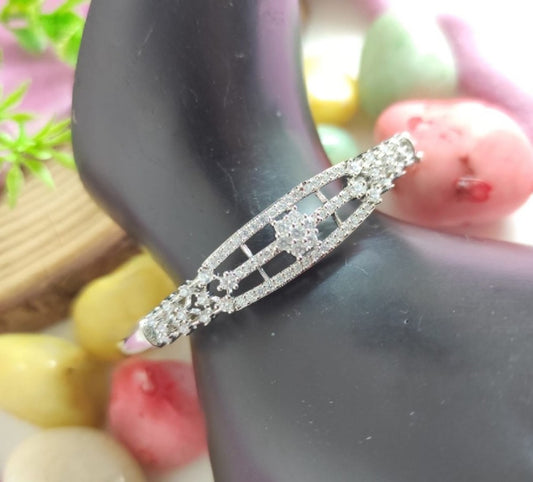 Silver American Diamond Openable Kada Bracelet