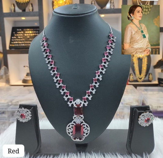 Nita Ambani Inspired Designer Necklace Set - Red