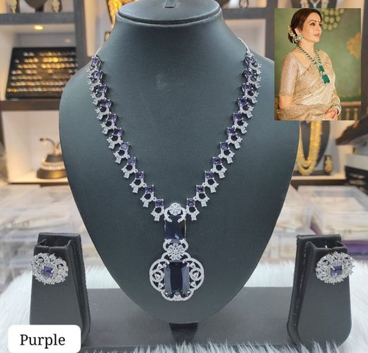 Nita Ambani Inspired Designer Necklace Set - Purple