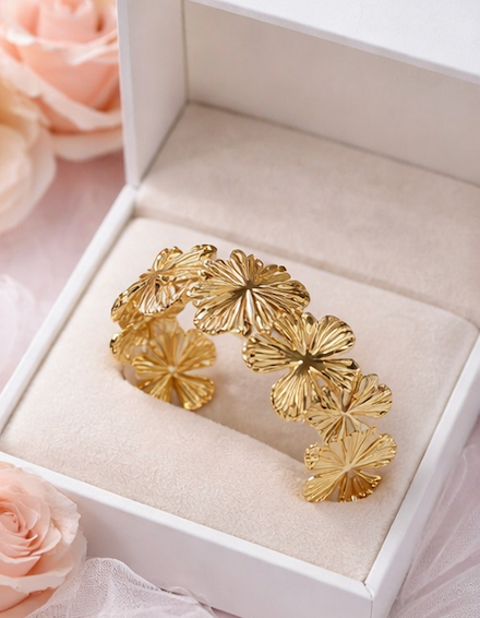 Trendy Gold Floral Cuff Bracelet