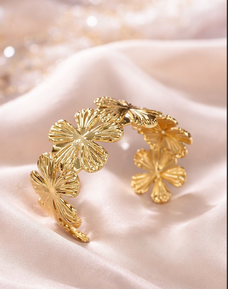 Trendy Gold Floral Cuff Bracelet