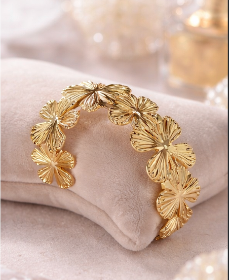 Trendy Gold Floral Cuff Bracelet