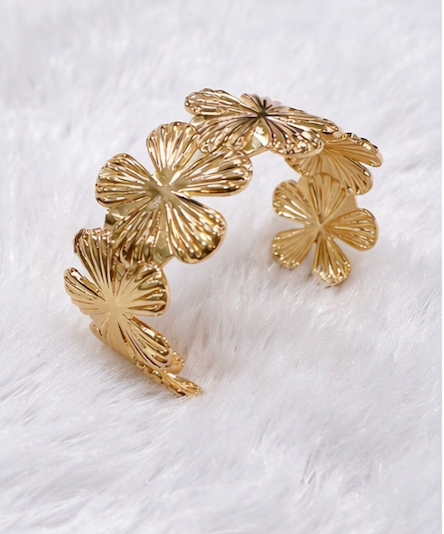 Trendy Gold Floral Cuff Bracelet
