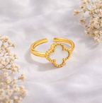 White Clover Adjustable Ring for Women – Gold Finish Elegant Floral Ring
