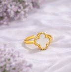 White Clover Adjustable Ring for Women – Gold Finish Elegant Floral Ring