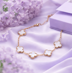White Clover Flower Bracelet for Women – Gold Chain Elegant Charm Bracelet