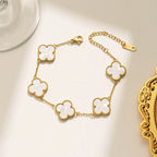 White Clover Flower Bracelet for Women – Gold Chain Elegant Charm Bracelet