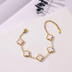 White Clover Flower Bracelet for Women – Gold Chain Elegant Charm Bracelet