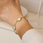 White Clover Flower Bracelet for Women – Gold Chain Elegant Charm Bracelet