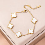 White Clover Flower Bracelet for Women – Gold Chain Elegant Charm Bracelet