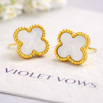 White Clover Stud Earrings for Women