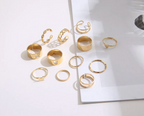 Women Set of 12 Gold-Plated Adjustable Finger Ring