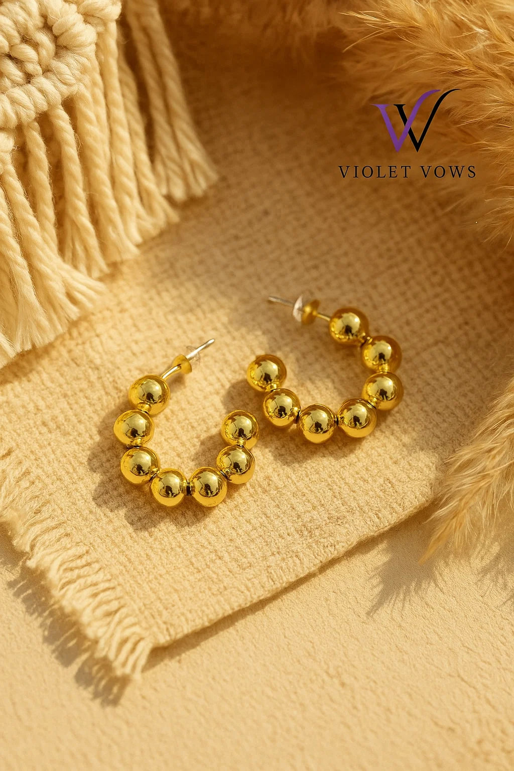 Gold Beaded Hoop Earrings