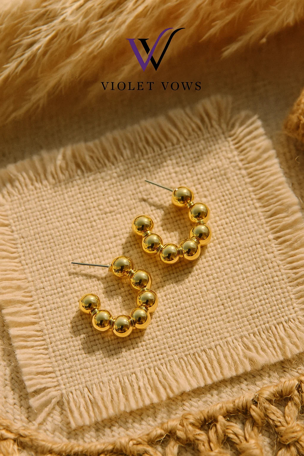 Gold Beaded Hoop Earrings