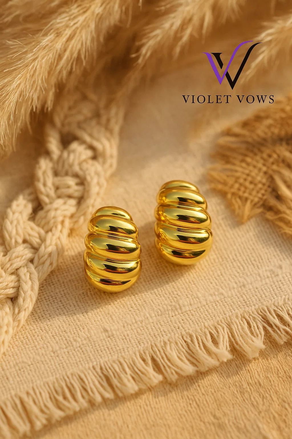 Bold Gold Dome Hoop Earrings - Ribbed Design