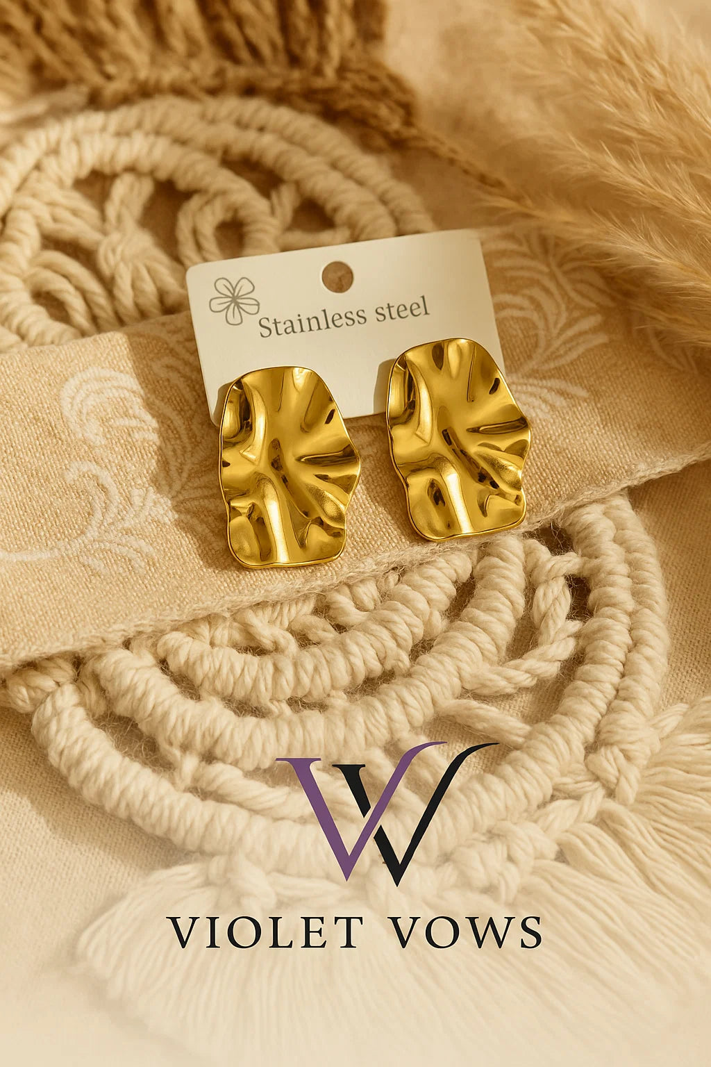 Golden Abstract Shape Earrings - Modern and Sculptural Studs