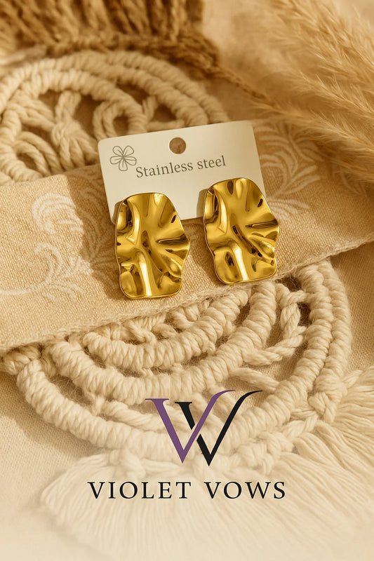 Golden Abstract Shape Earrings - Modern and Sculptural Studs