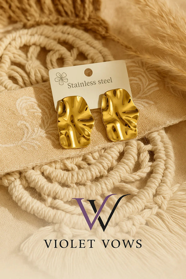 Golden Abstract Shape Earrings - Modern and Sculptural Studs