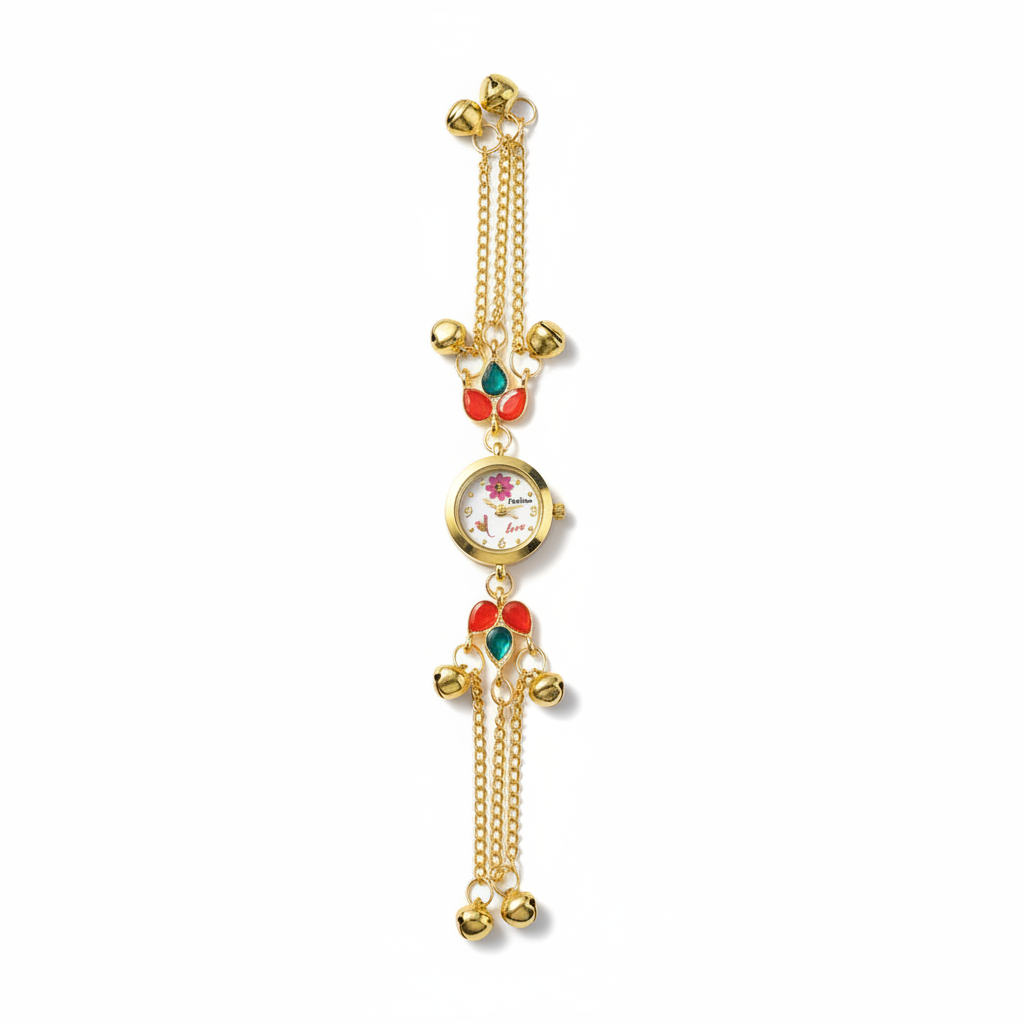 Butterfly bracelet watch flat lay