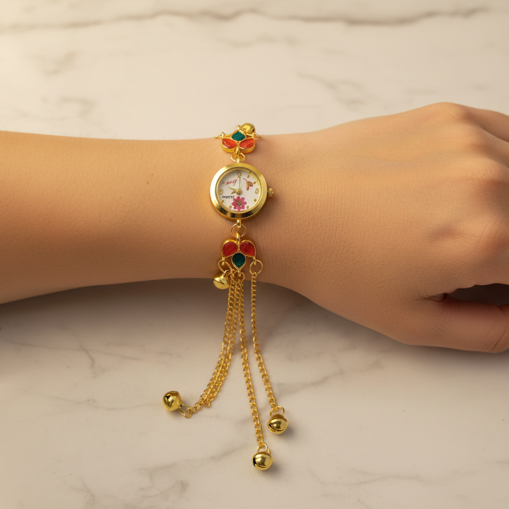 Butterfly bracelet watch on marble background