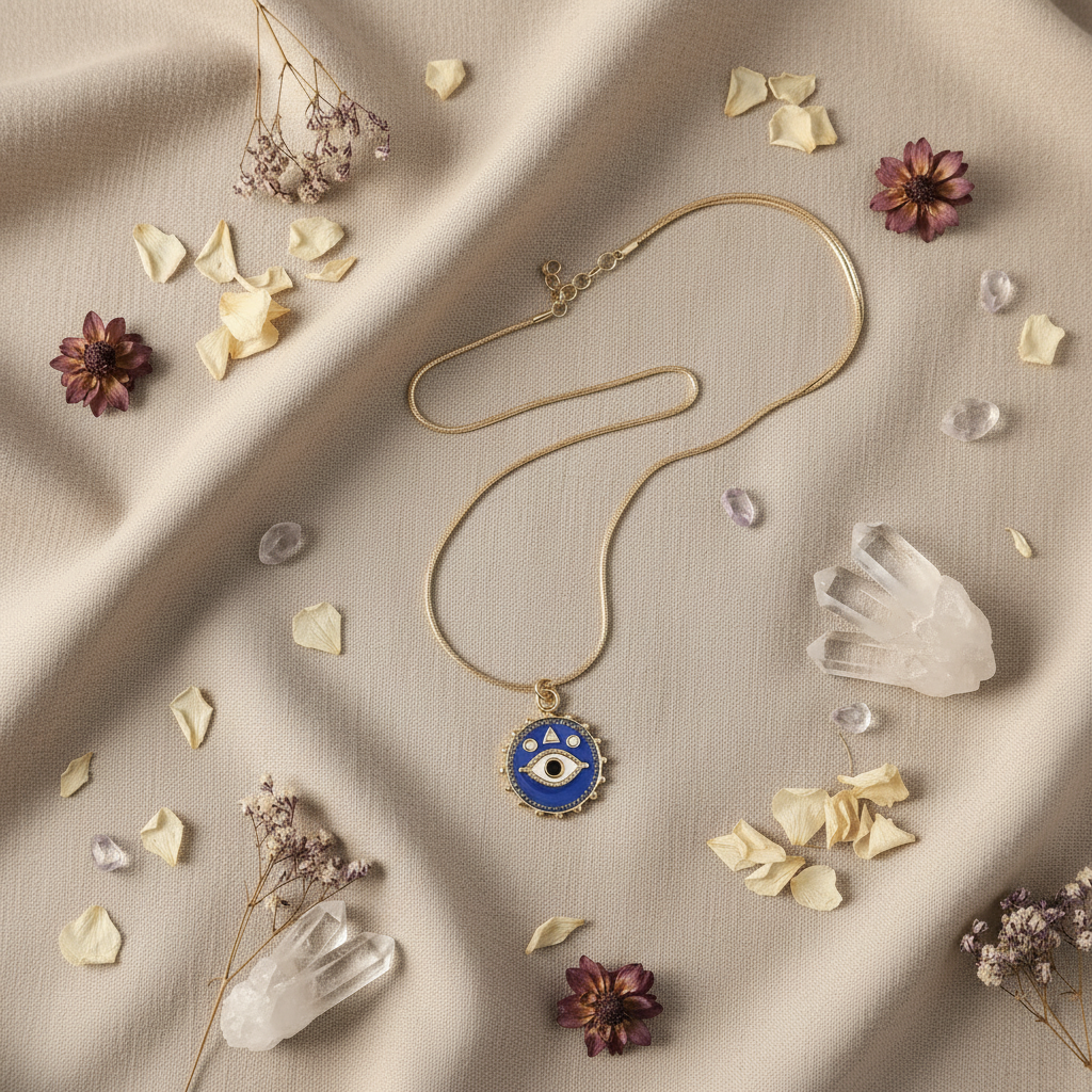 Evil Eye Necklace Beige Linen