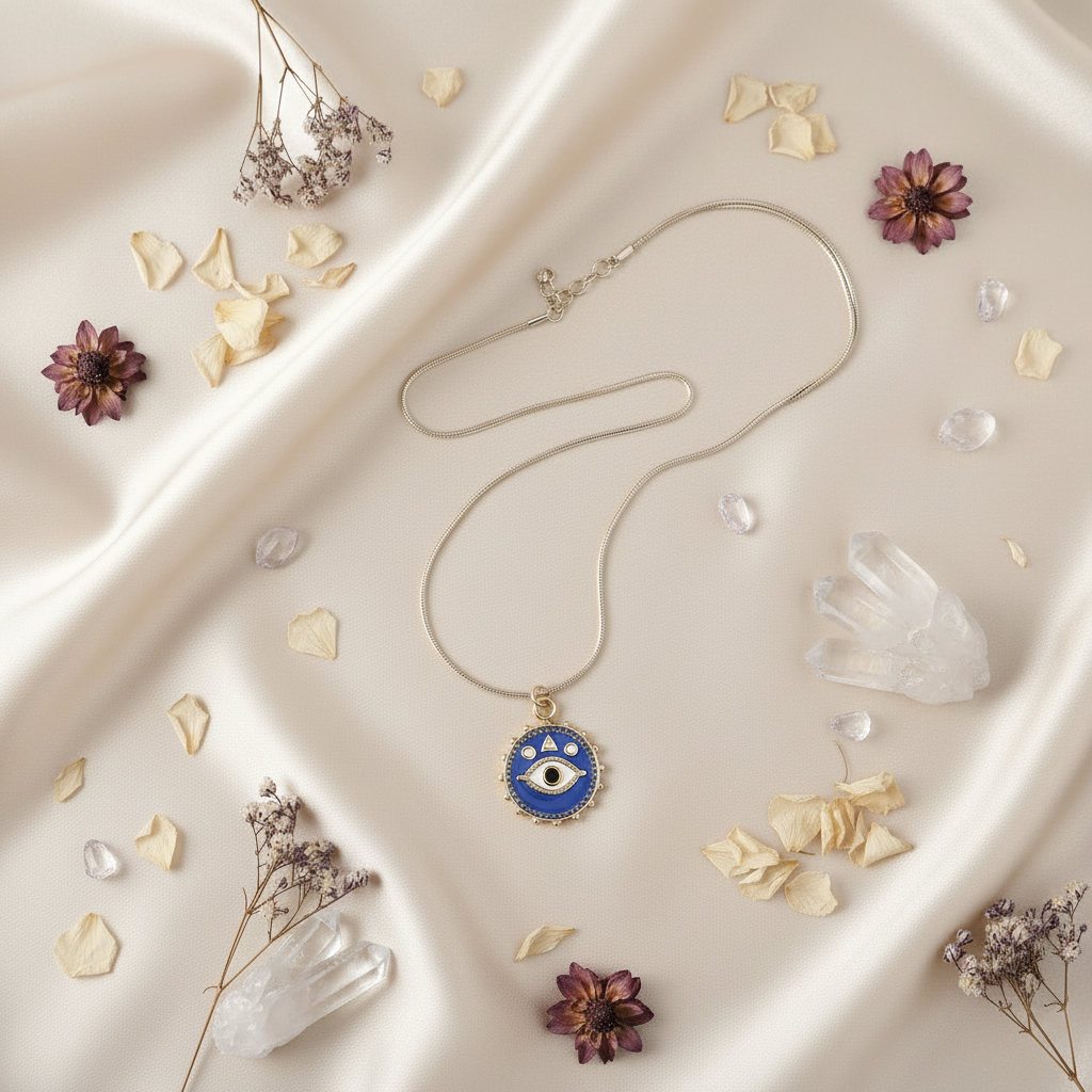 Evil Eye Necklace Cream Silk