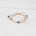 Rose Gold Double Layer Evil Eye & Star Chain Bracelet