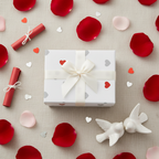 Flat lay with rose petals