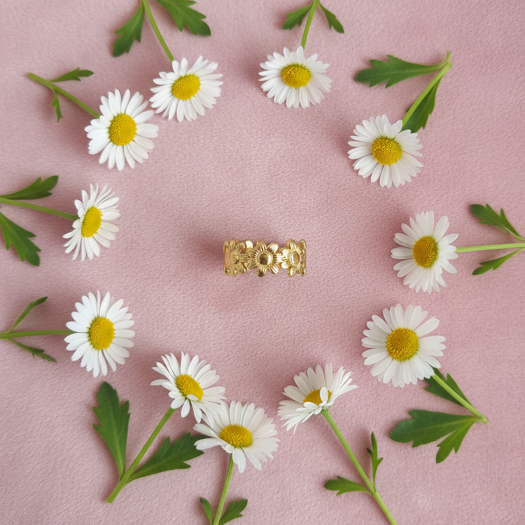 Gold Daisy Flower Open Cuff Ring | Anti-Tarnish