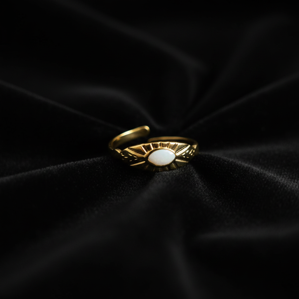 Gold Evil Eye Sunburst Open Cuff Ring | Anti-Tarnish