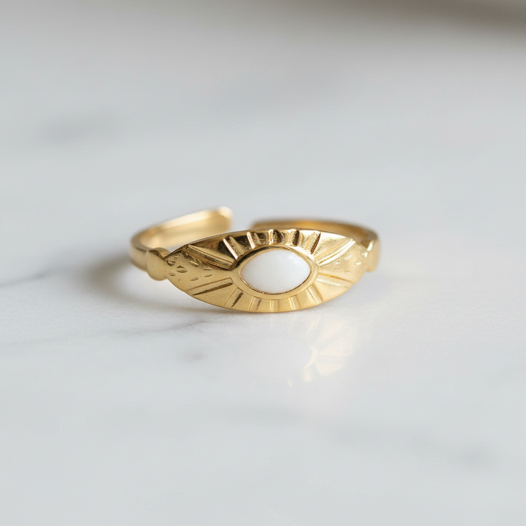 Gold Evil Eye Sunburst Open Cuff Ring | Anti-Tarnish