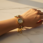 Pearl Lotus Watch Bracelet for Women | Ethnic Bracelet Watch with Lotus Charm