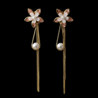 Gold Pink Flower Pearl Drop Earrings