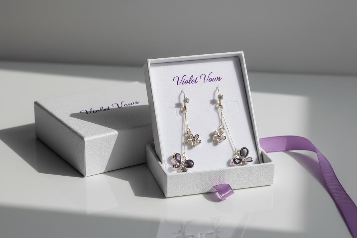 Black Zircon Flower Drop Earrings
