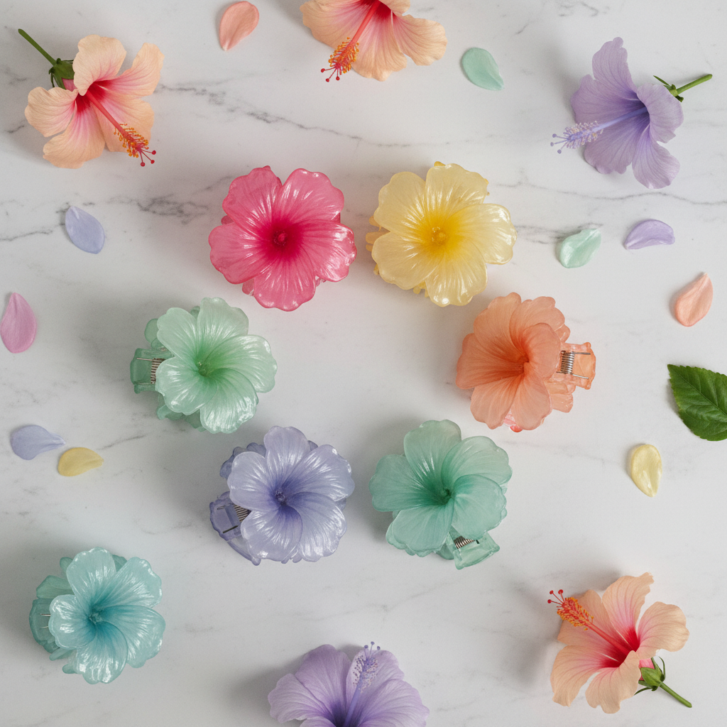 Hibiscus Flower Hair Clutcher Small | Resin Floral Claw Clip (Randon colour)