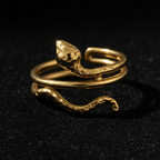 Gold Serpent Snake Wrap Open Ring - black velvet dramatic editorial shot