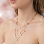 Rose Gold Triple Layer Heart Charm Necklace - Hollow Heart Charms & Open Heart Pendant
