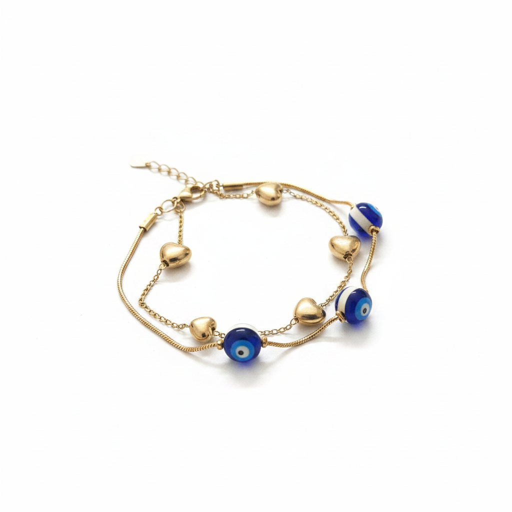 Evil Eye & Heart Double Layer Bracelet