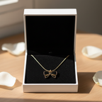 Black & Gold Bow Pendant Necklace - Stainless Steel Gold Snake Chain