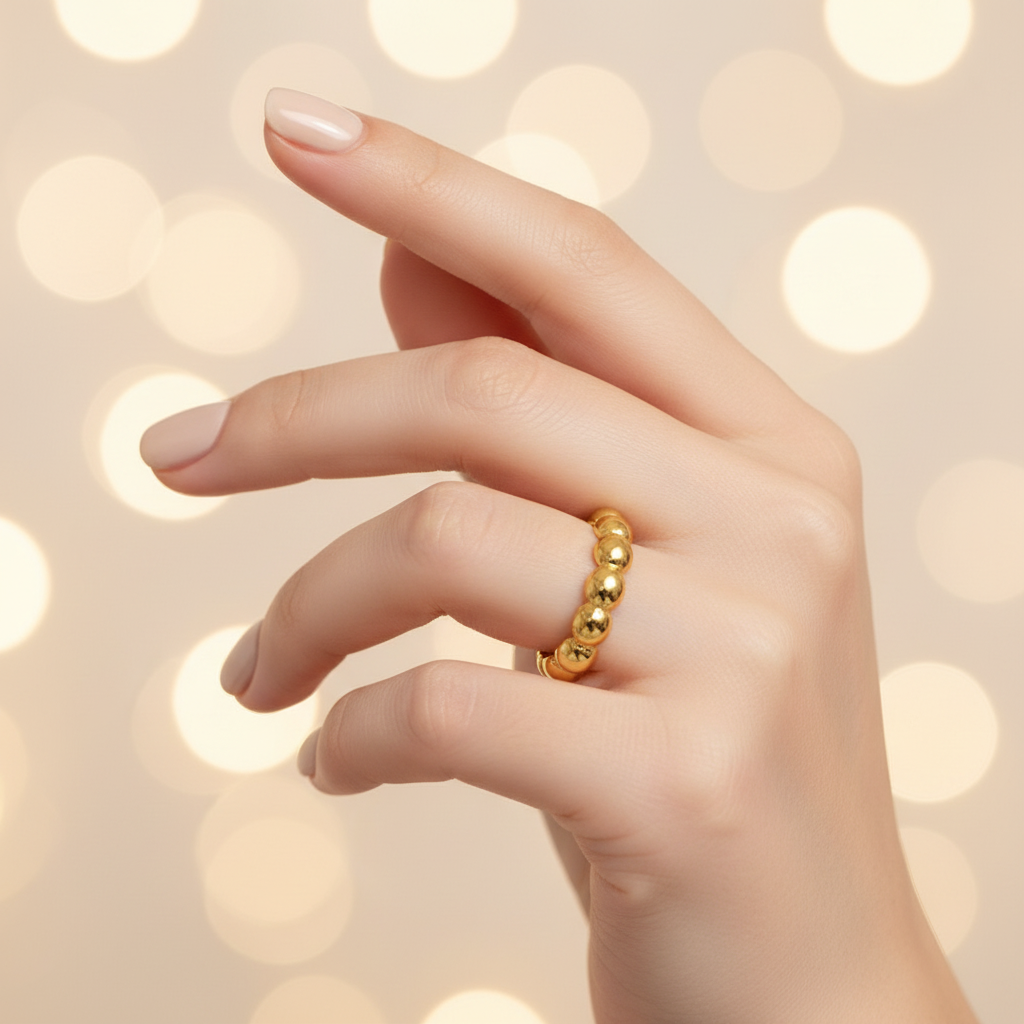 Gold Beaded Bubble Open Band Ring | Anti-Tarnish