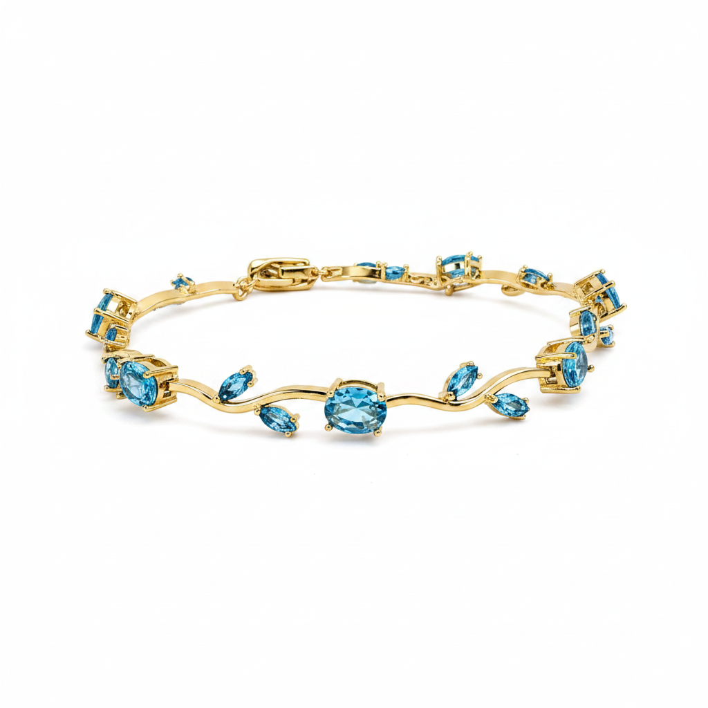 Aqua Blue Topaz Tulip Gemstone Bracelet