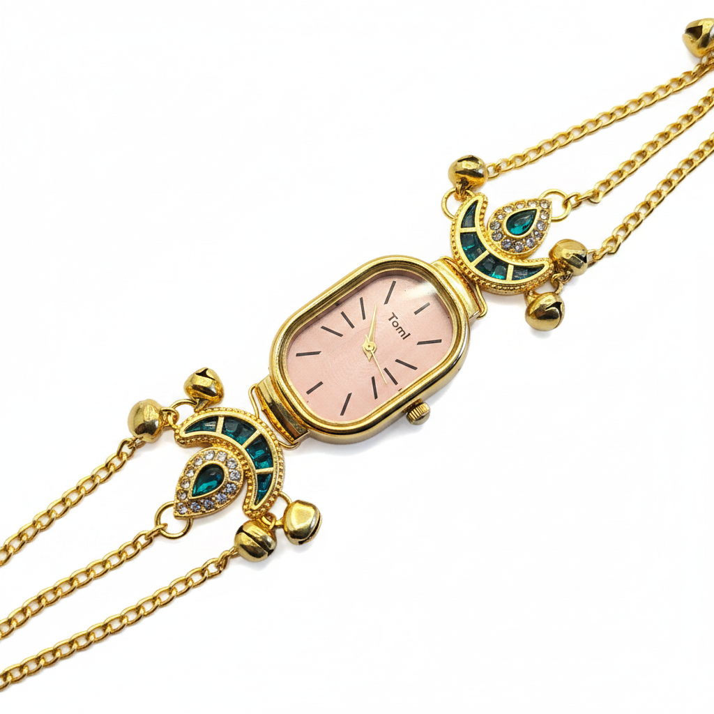 Royal Peacock Charm Bracelet Watch – close-up detail shot